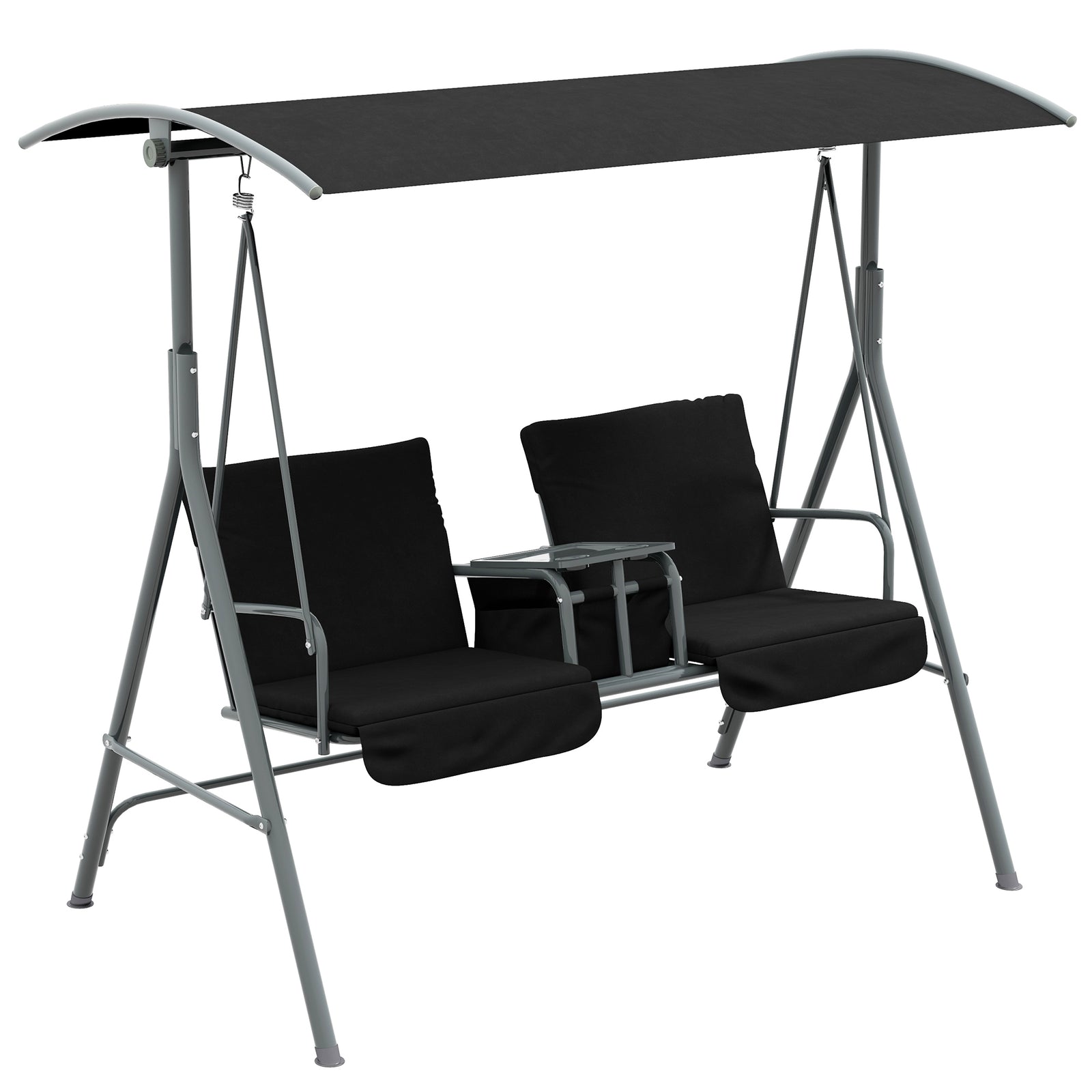 2 Seater Garden Swing Chair W/ Canopy, Drink Tray & Bag