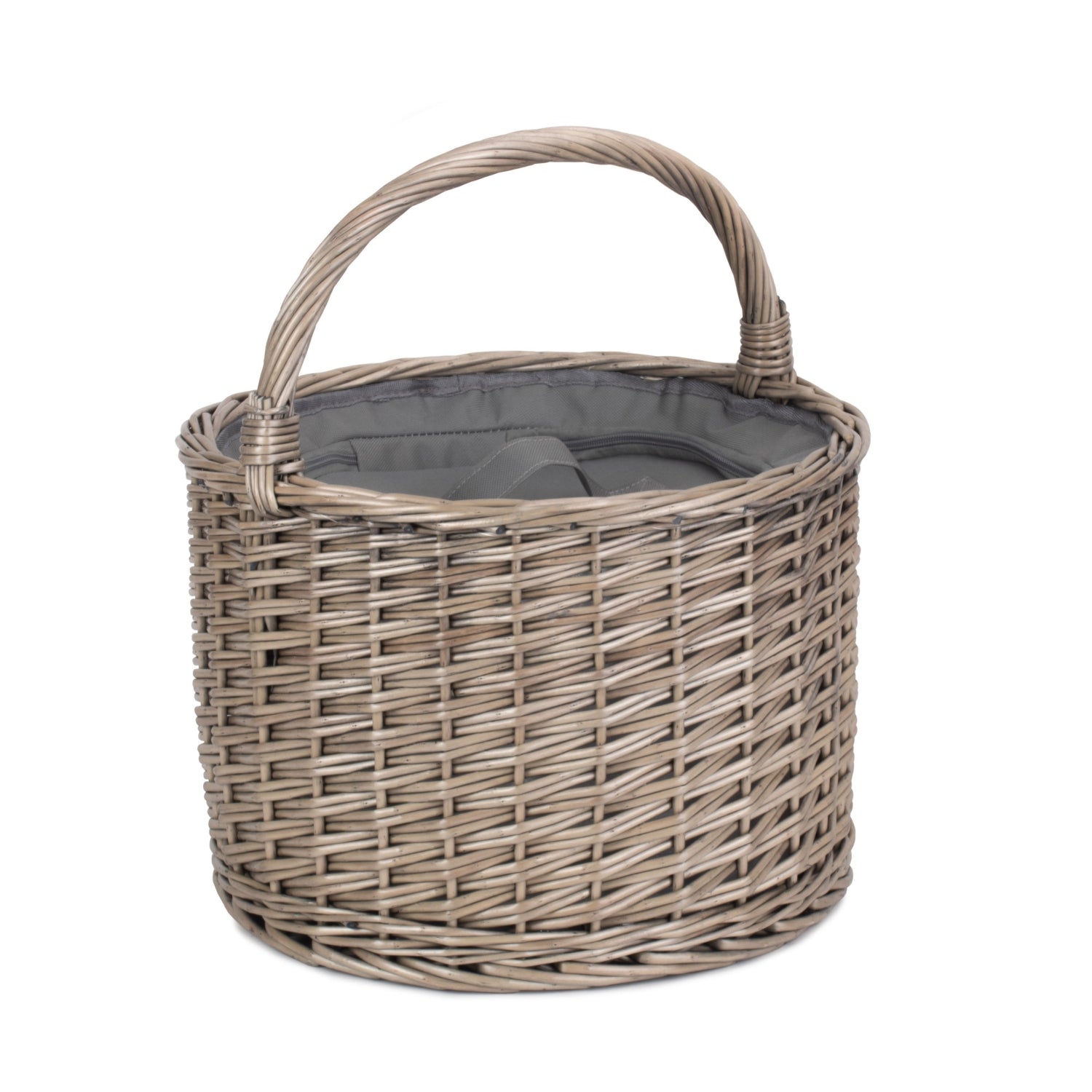 Round Grey Chiller Picnic Wicker Basket