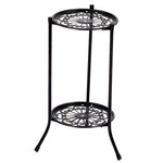 2-tier Black Vintage Metal Plant Stand Vertical Plant Display Rack With Decorative Trays 50cm Tall