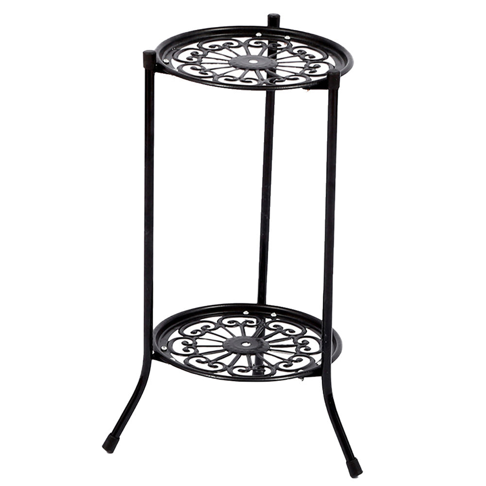 2-tier Black Vintage Metal Plant Stand Vertical Plant Display Rack With Decorative Trays 50cm Tall