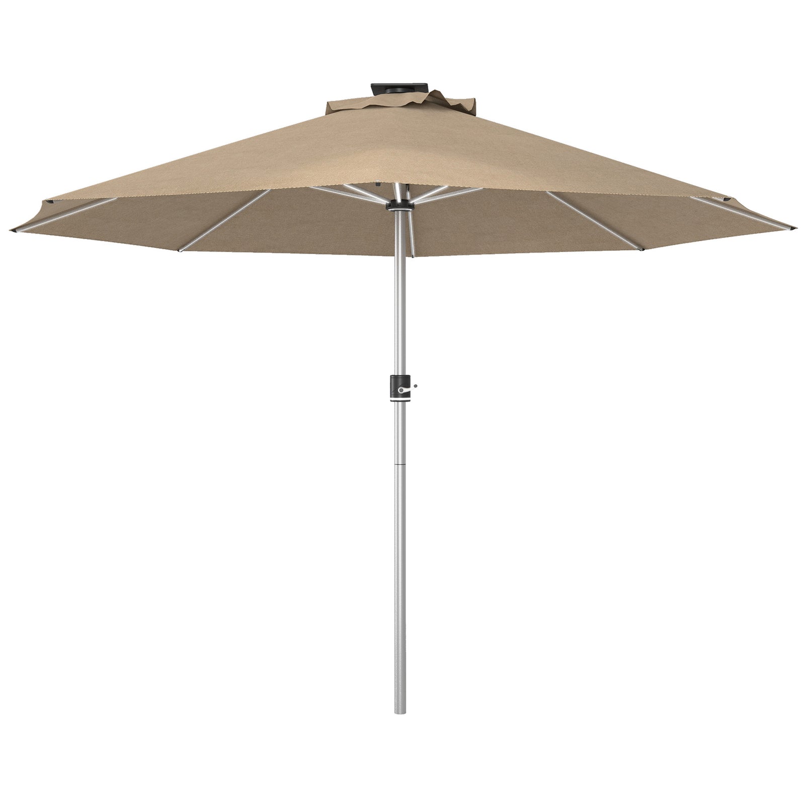 Garden Parasol W/ Usb & Solar Led Lights, Crank Handle | Khaki