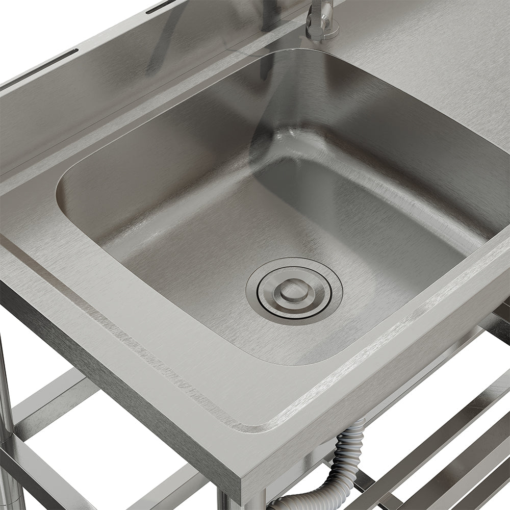 100cm W X 50cm D X 89.5cm H Bathroomdeco Stainless Steel One Compartment Sink With Shelves