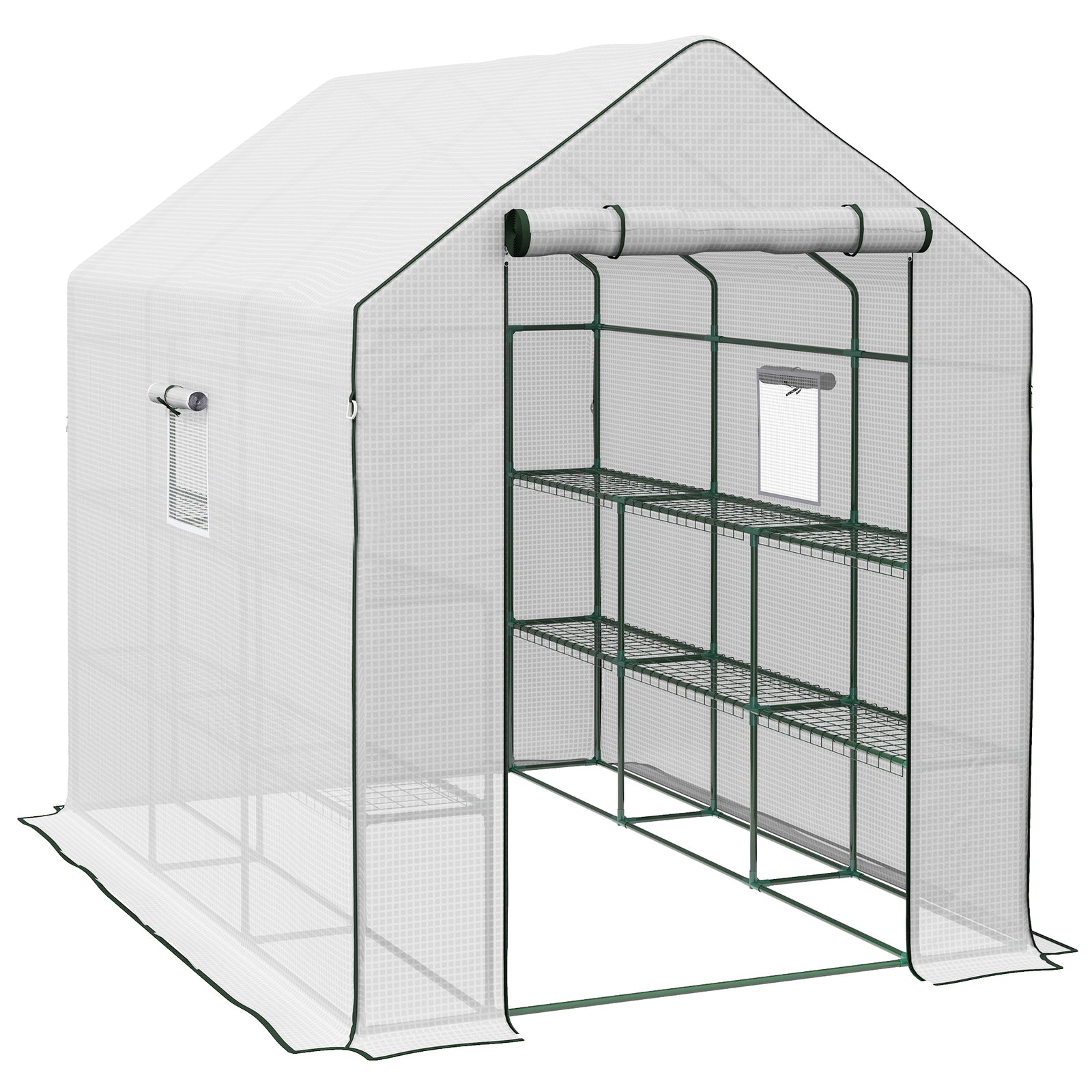 Walk-in Greenhouse W/ 3 Tier Shelves | White