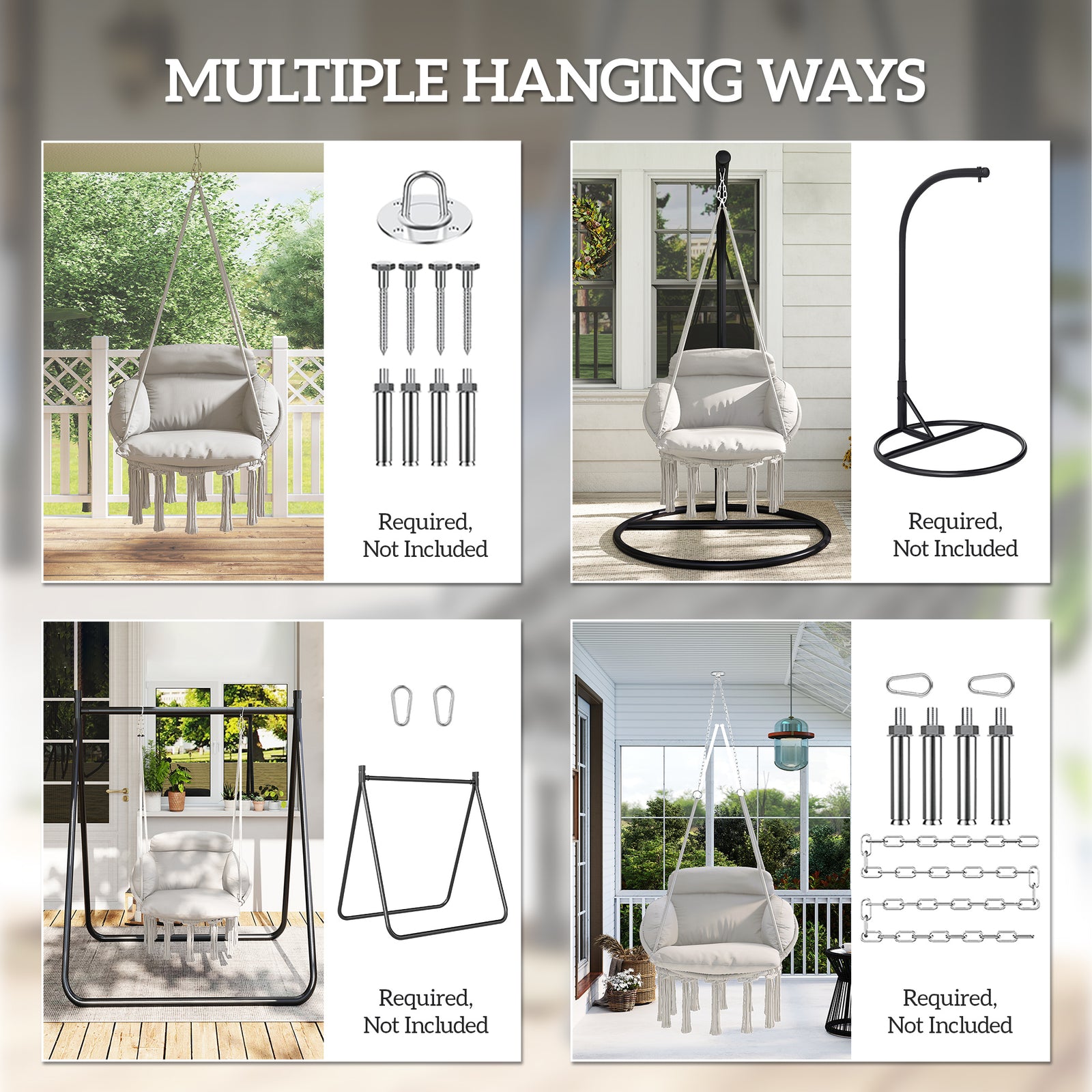 Hammock Chair, Boho Hanging Swing Chair With Cushion | Cream
