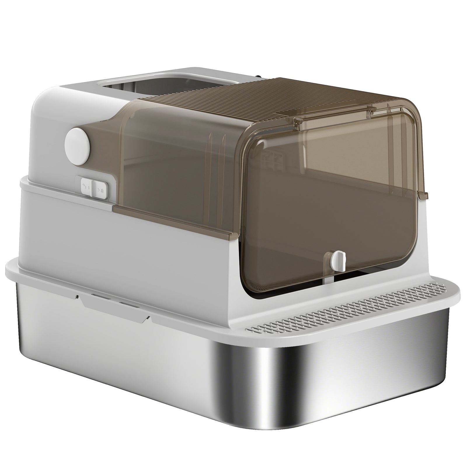 PawHut Xxl Stainless Steel Litter Tray, Enclosed Cat Litter Box W/ Cover