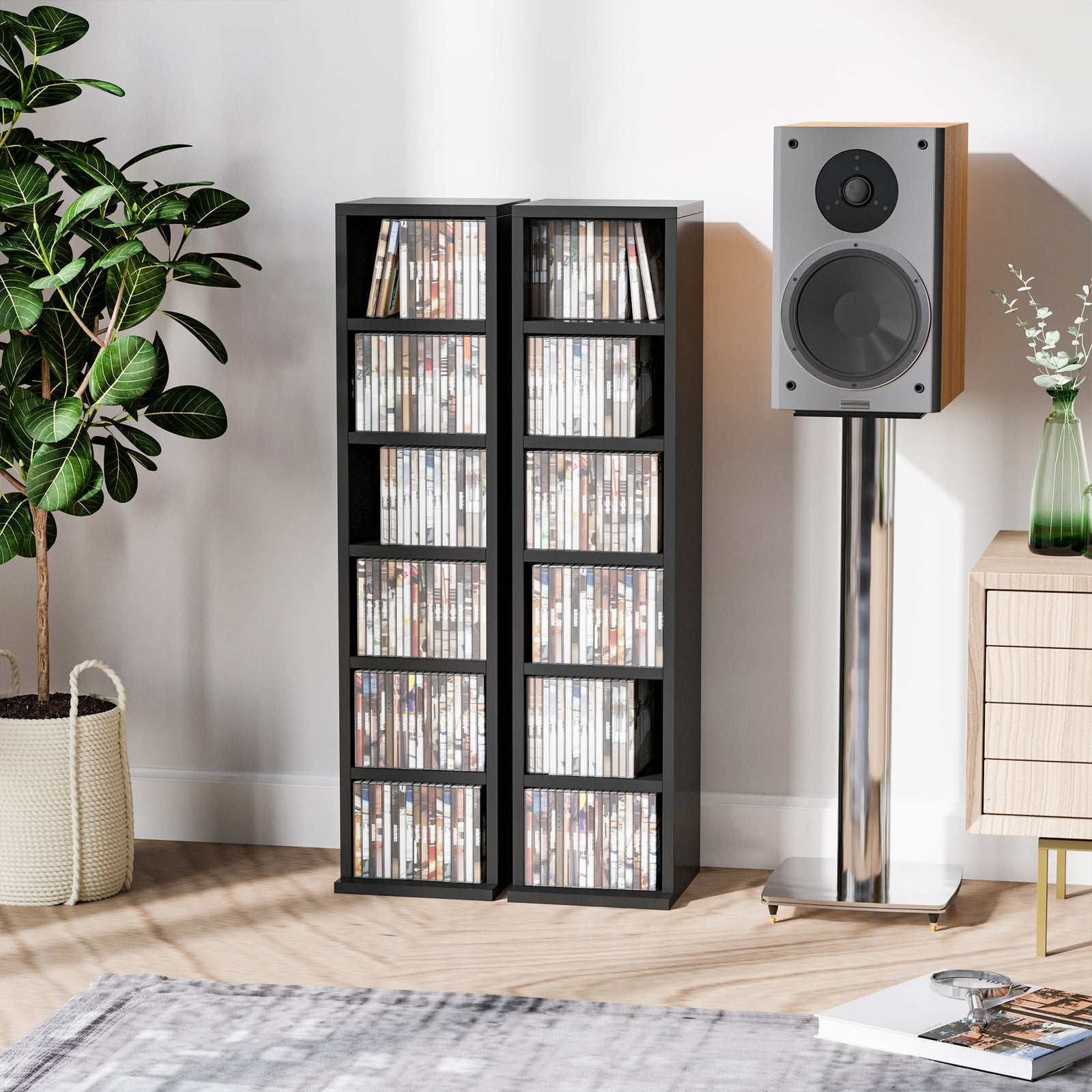 Set Of 2 Cd Storage Units With Adjustable Shelves | One Size | Black