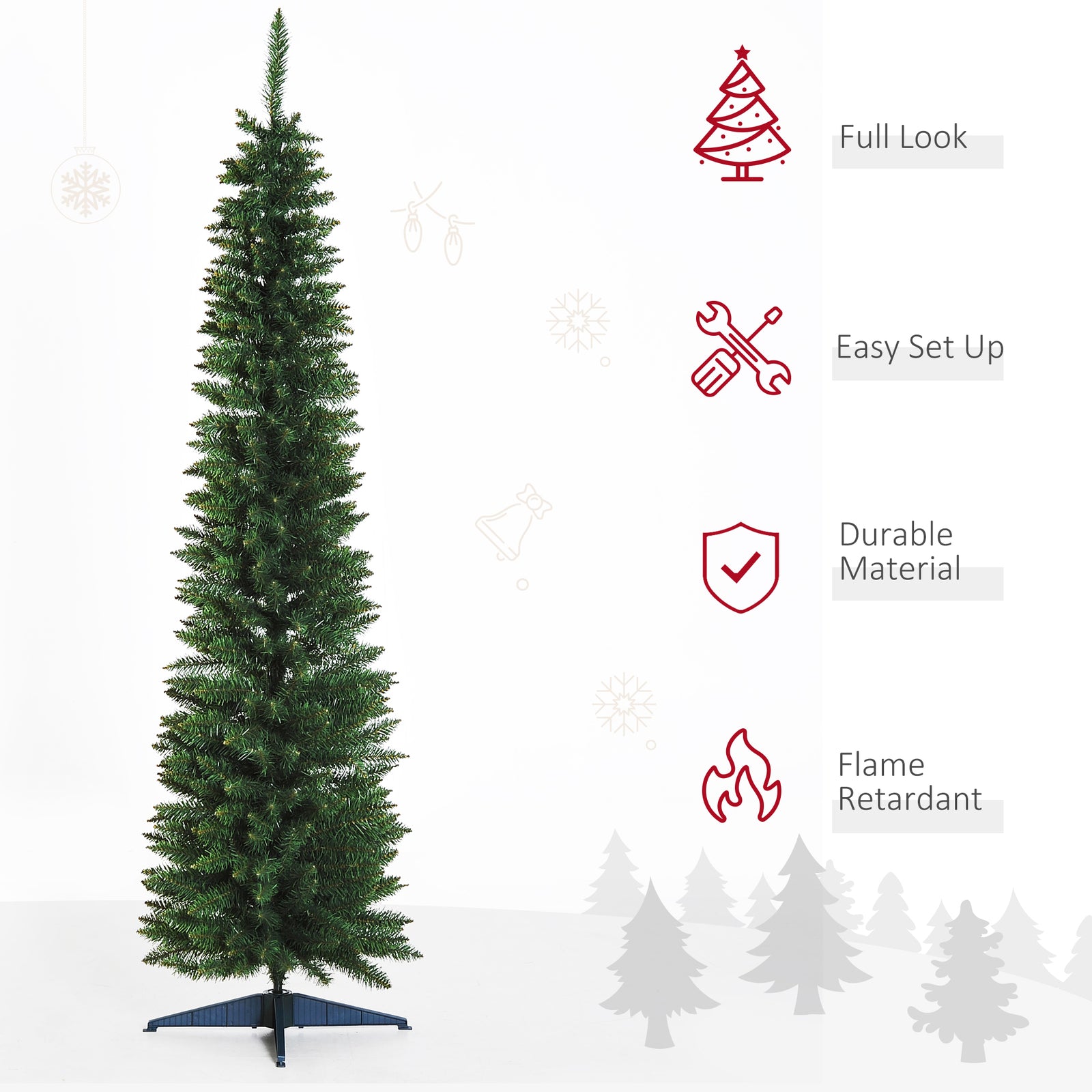 5/6/7ft Pencil Artificial Christmas Tree Green/white | 7ft | Green