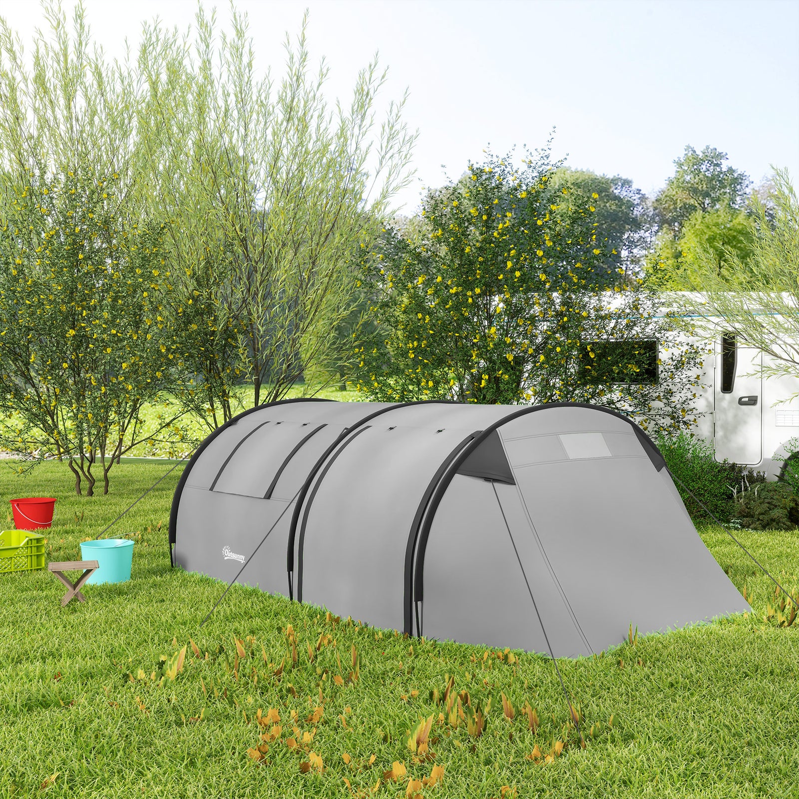 Outsunny 3-4 Man Tunnel Tent, 3000mm Waterproof, Large Family