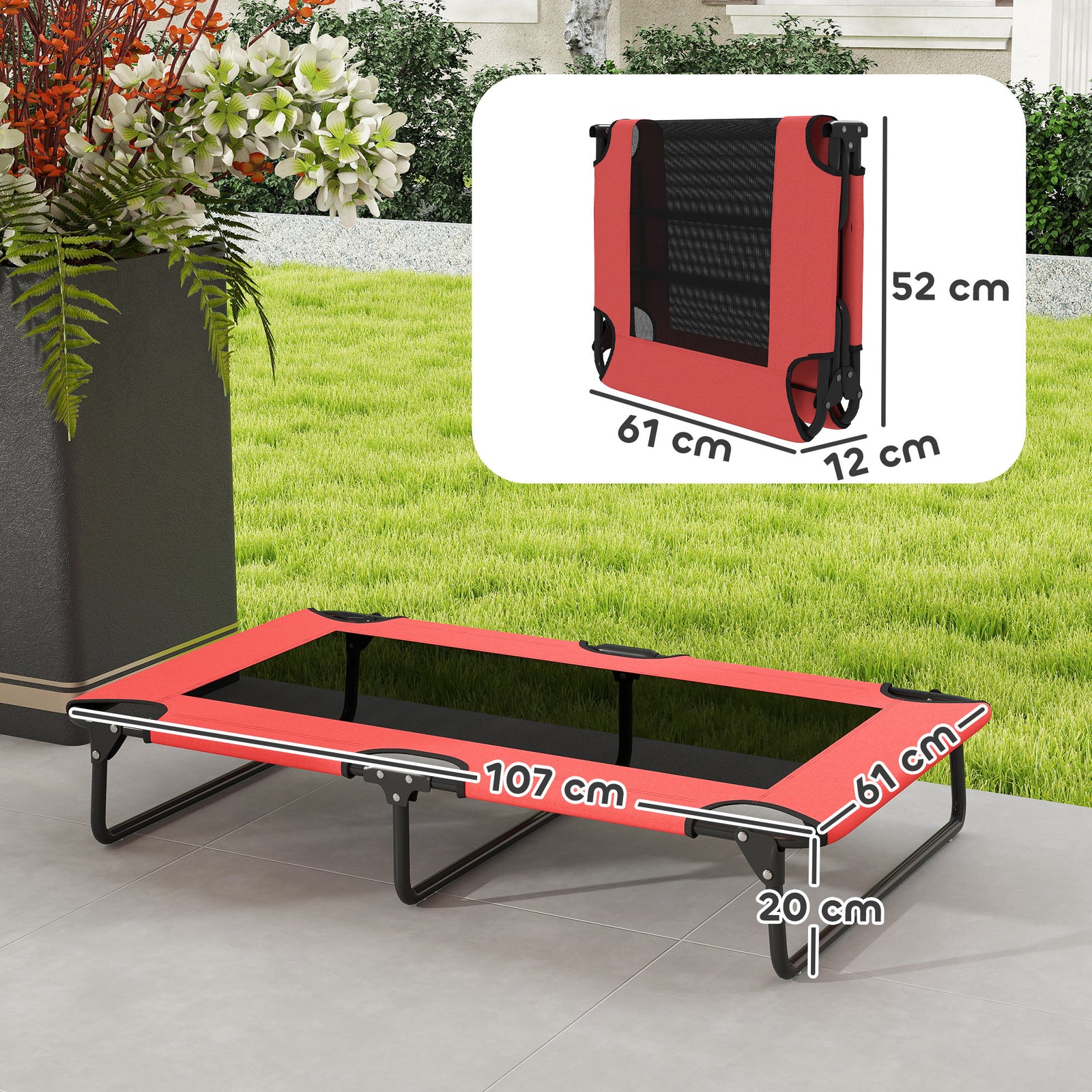 Pawhut Raised Dog Bed With Breathable Mesh For Large Dogs, Red