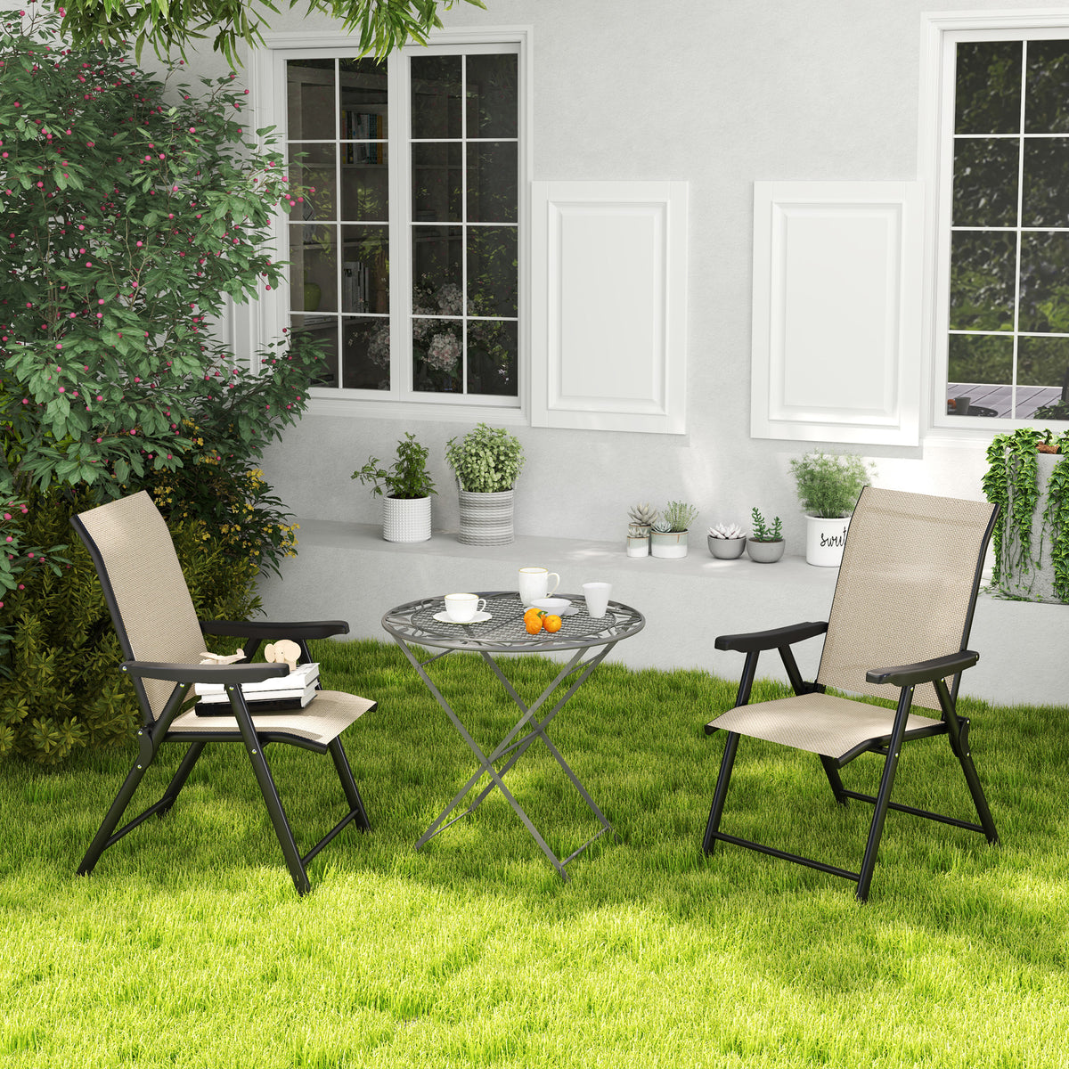 Folding Chair W/ Breathable Mesh Fabric Seat | Set of 2 | Brown