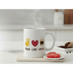 Dyzi Peace Love Coffee Quote Ceramic Coffee Mug White