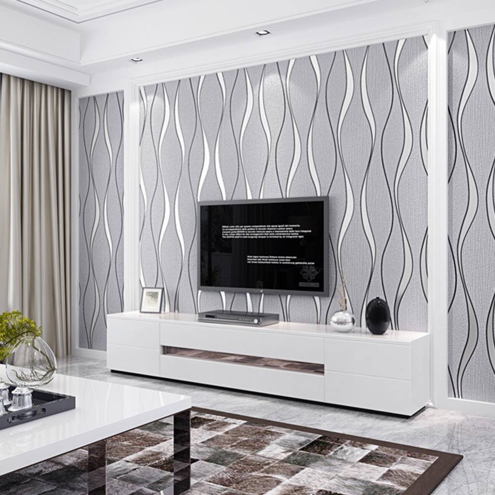 Modern Geometric Wavy Striped Fabric Wallpaper