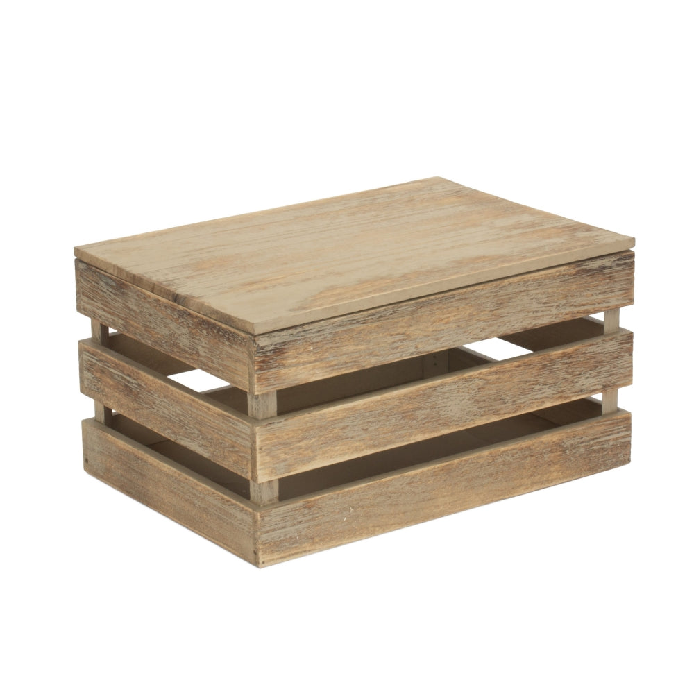 Oak Effect Slatted Lidded Wooden Storage Box | Large | Brown