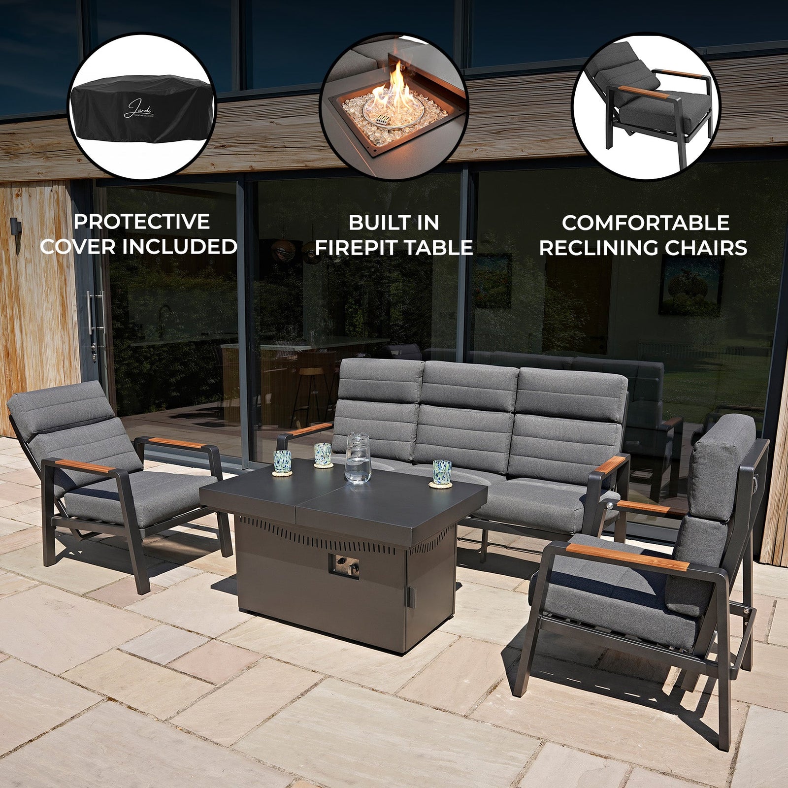MonsterShop 5 Seater Reclining Furniture Set With Firepit