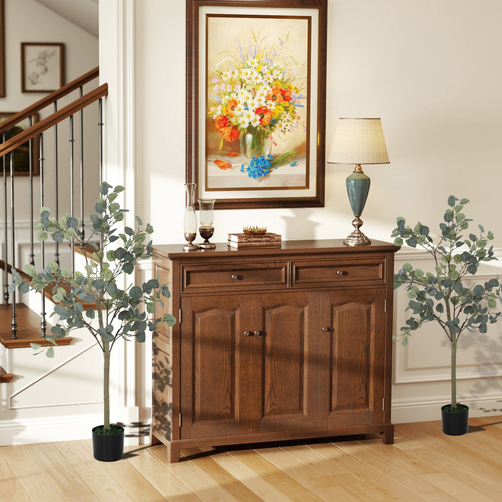 HOMCOM 2 Pack Artificial Plants, Faux Silk Eucalyptus Trees