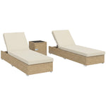 Rattan Sun Loungers Set Of 2 With Side Table | Beige