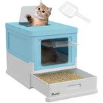 Pawhut Hooded Cat Litter Box, Pet Toilet W/ Scoop, Tray - Light Blue