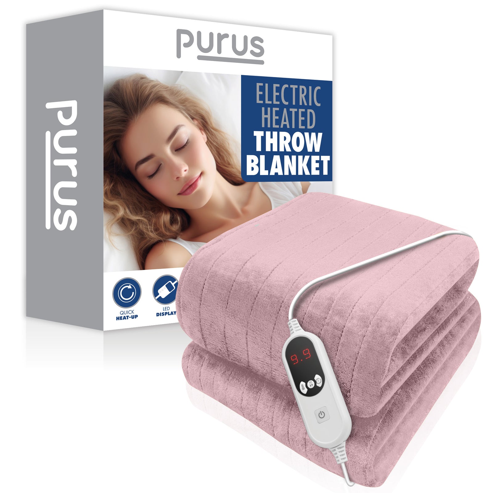 Deluxe Xl Electric Throw Heated Double Over Electric Blanket Soft Fleece 9 Heat & 12 Timer Settings | XL | Pink