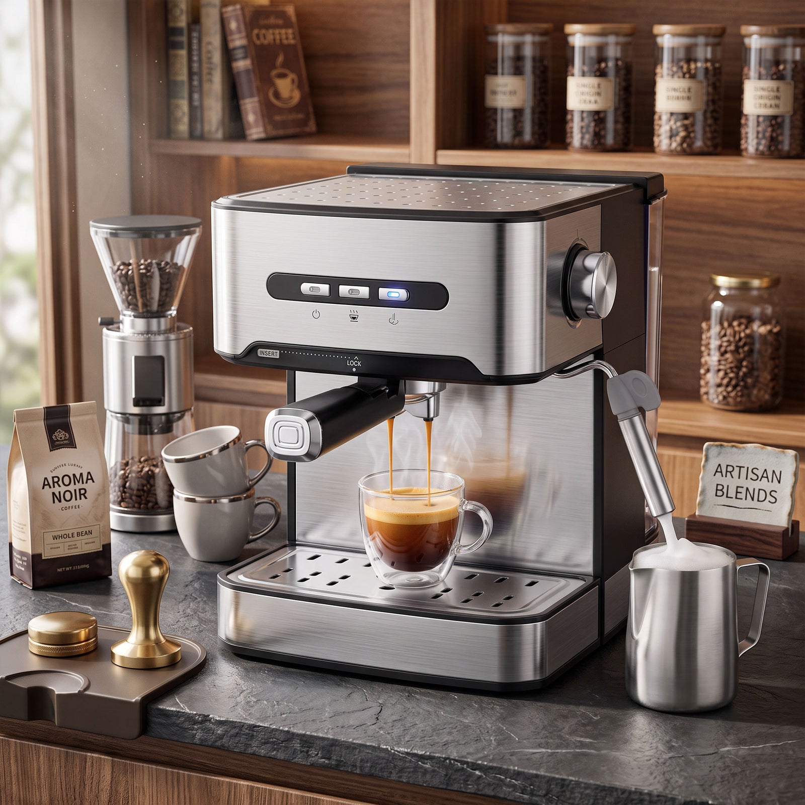 HOMCOM Espresso Machine, 20-bar, Semi Automatic, Black
