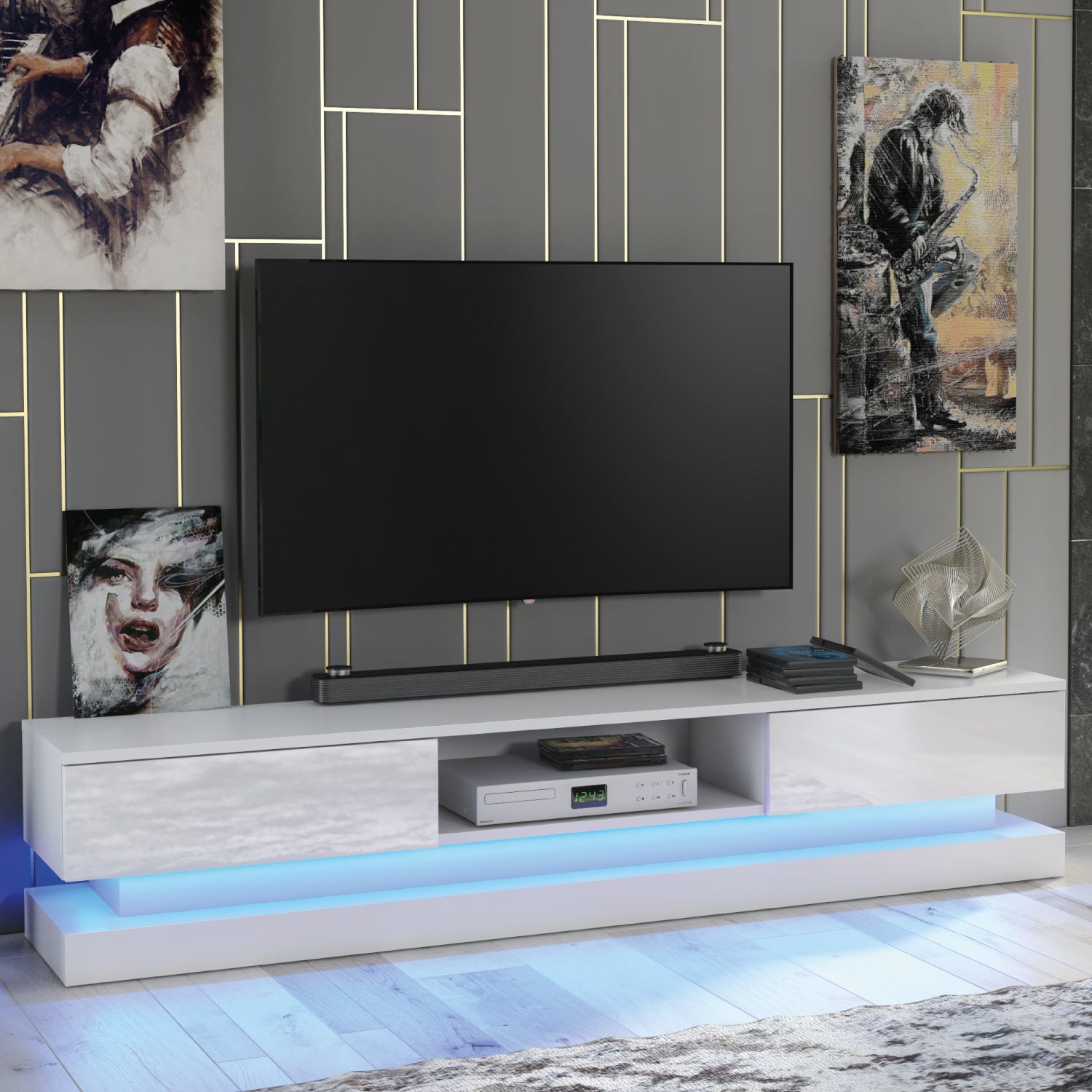 Bloom Tv Unit 180cm With Led Lights | White