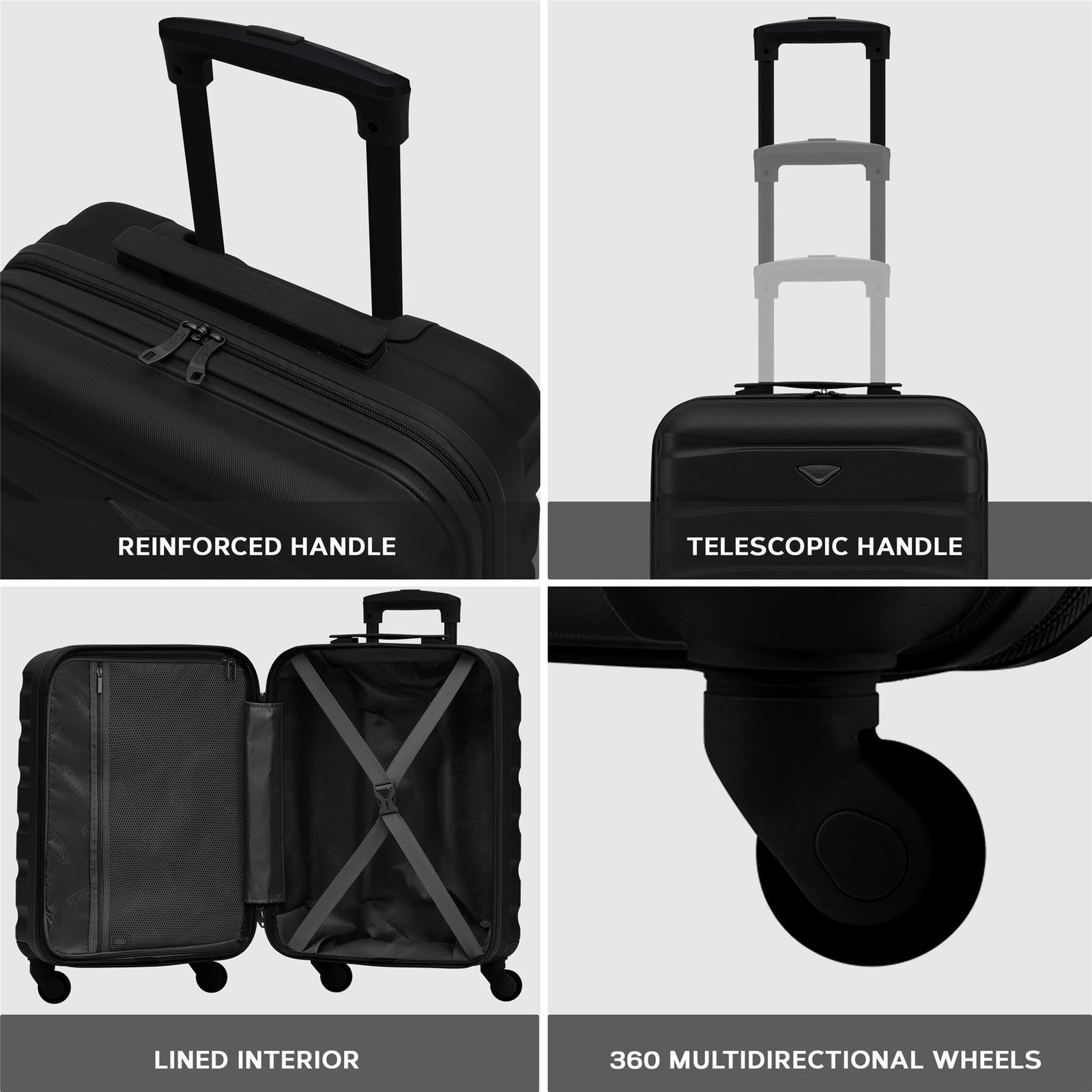 55x40x20cm Lightweight Luggage Hard Shell Cabin Suitcase 60+ Airlines Approved - Carry On Case - 4 Wheels | 55 x 40 x 20cm | Black