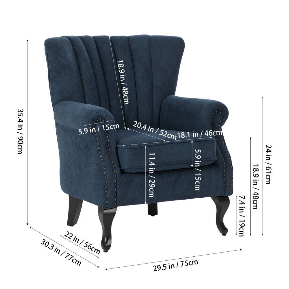 Elegant Chenille Armchair With Rubberwood Legs | Blue