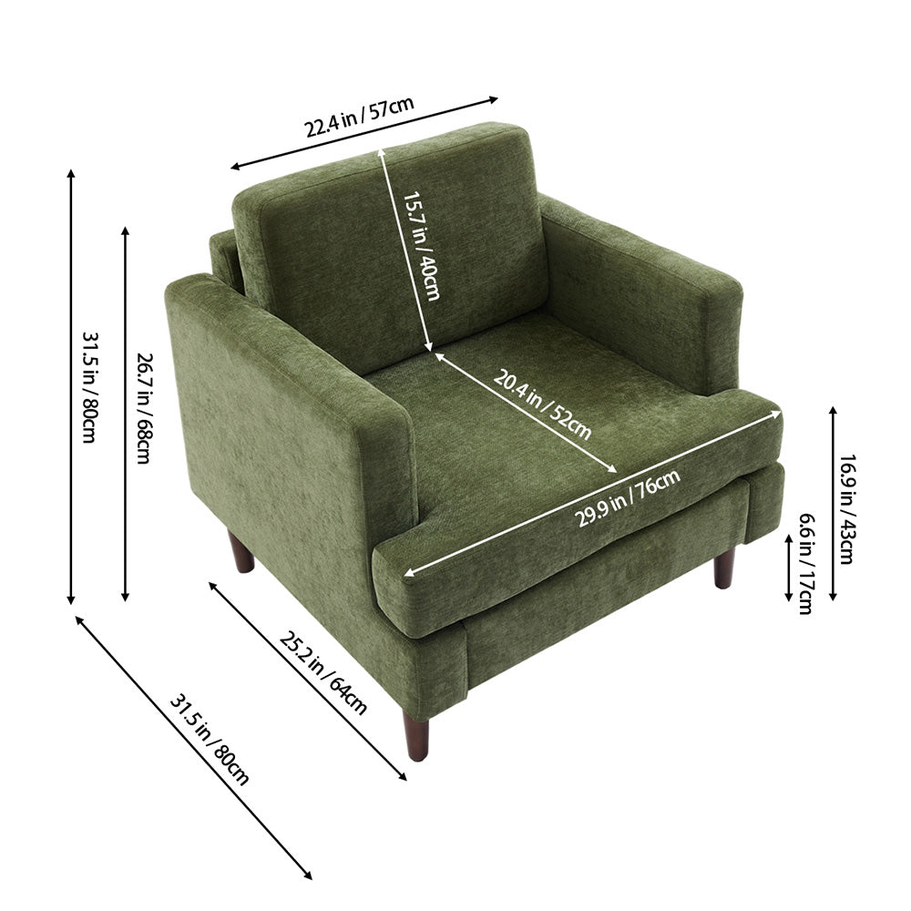 Mid-century Modern Single Sofa Chair –  Chenille Upholstery, High-density Foam, Walnut Legs, Comfortable Accent Chair