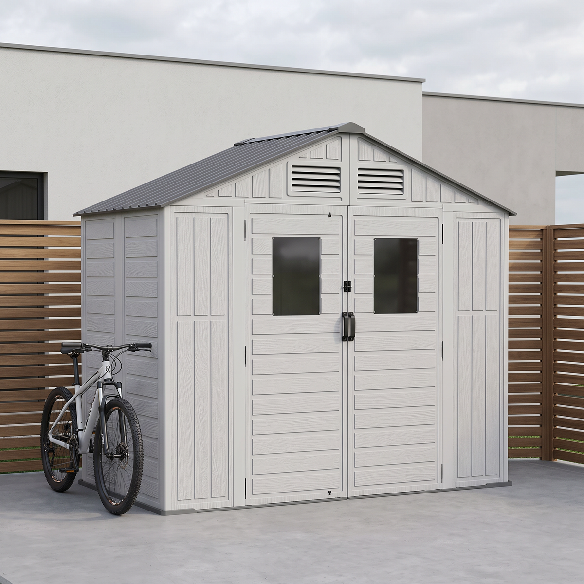 Breeins 8x4ft Apex Roof Plastic Garden Storage Shed With Lockable Door