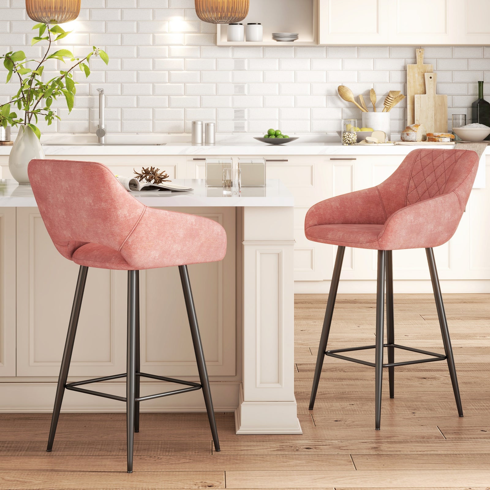 Velvet-touch Bar Stools Counter Set Of 2 | Pink
