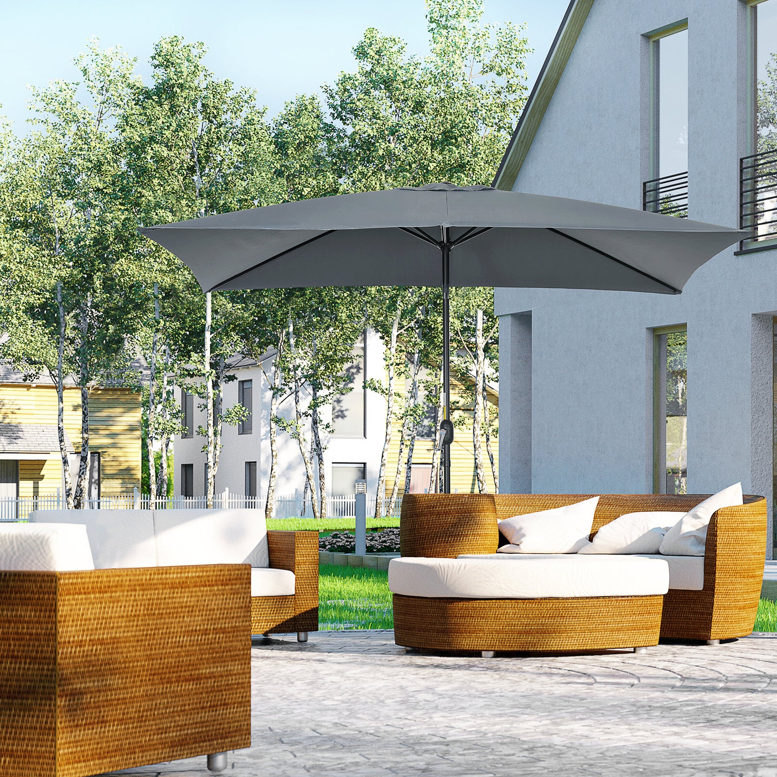 3x2m Patio Umbrella Canopy Tilt Crank | Dark Gray