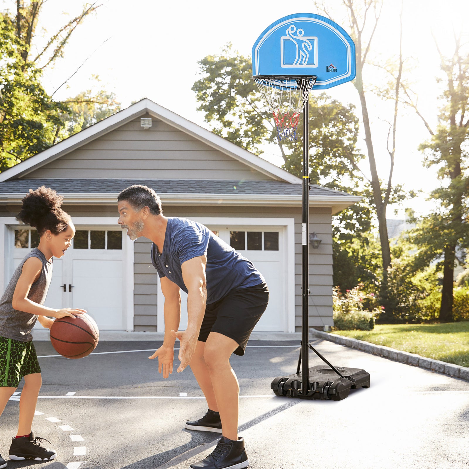 Adjustable Basketball Hoop, Pe Backboard, Portable | Blue