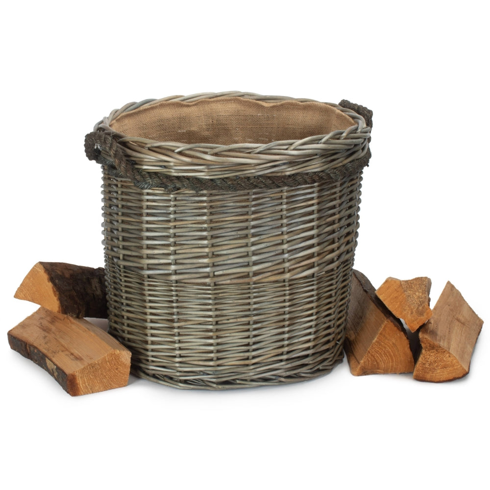Antique Wash Round Storage Log Basket | Small | Brown
