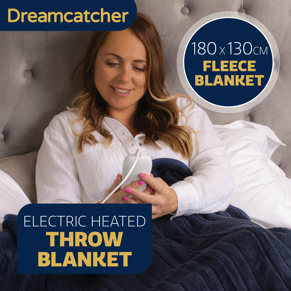 Deluxe  Xl Electric Throw Heated Double Over Blanket Soft Fleece 9 Heat & 12hr Timer Settings | XL | Blue