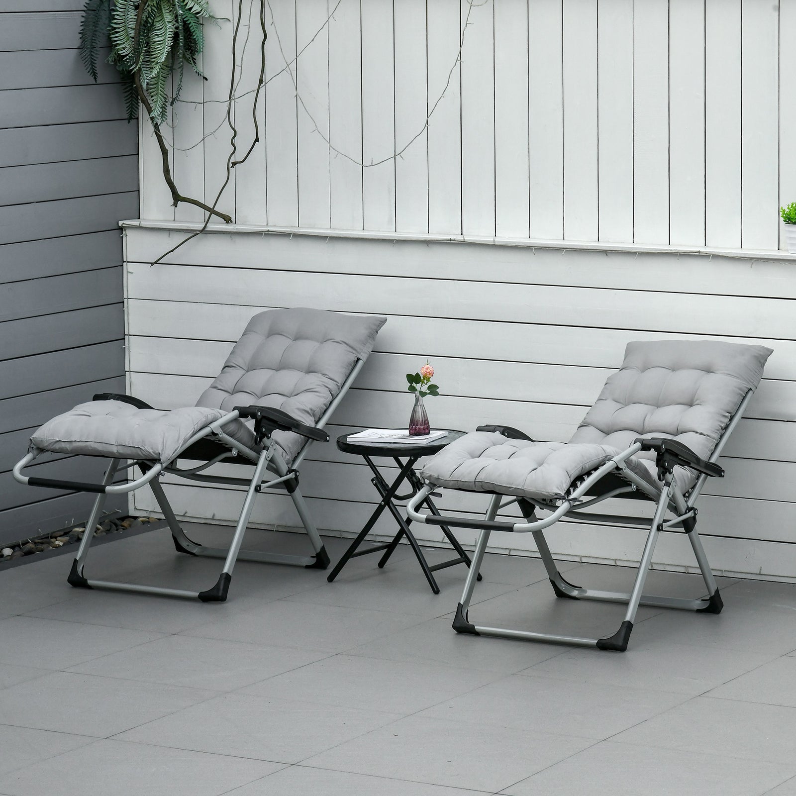 2 Pcs Reclining Zero Gravity Chair Folding Lounger Cushion | Light Slate Grey