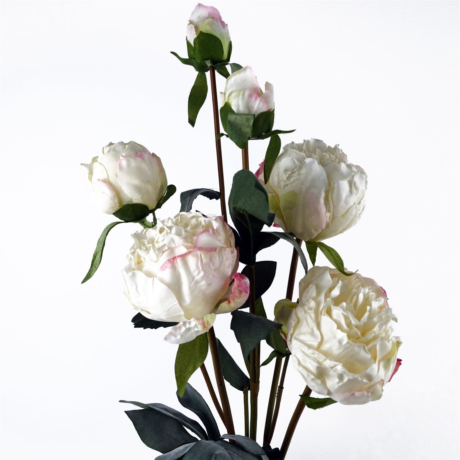 6 X 55cm Cream Peony Artificial Flower Stems - 24 Flowers 18 Buds