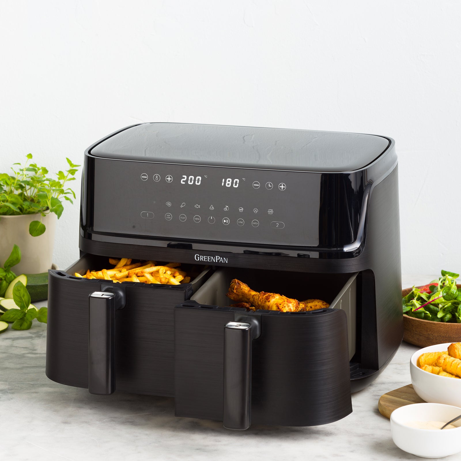 Switch Dual Air Fryer With Extra Large 10l Capacity, Pfas-free Drawer | Black