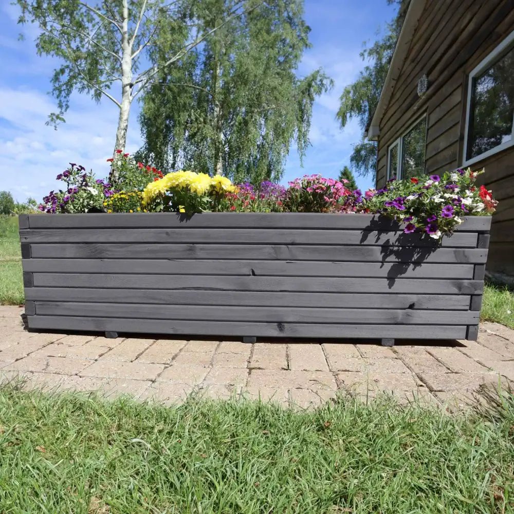 Pine Wooden Trough Planter With Feet | 120cm x 42cm x 38cm | Gray