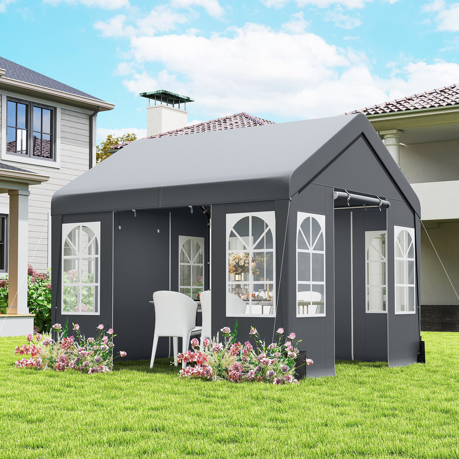 3 X 3 M Party Tent, Outdoor Canopy Tent With Sidewalls | Grey