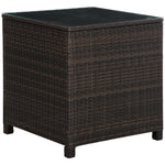 Rattan Garden Side Table Wicker Patio With Tempered Glass | Brown