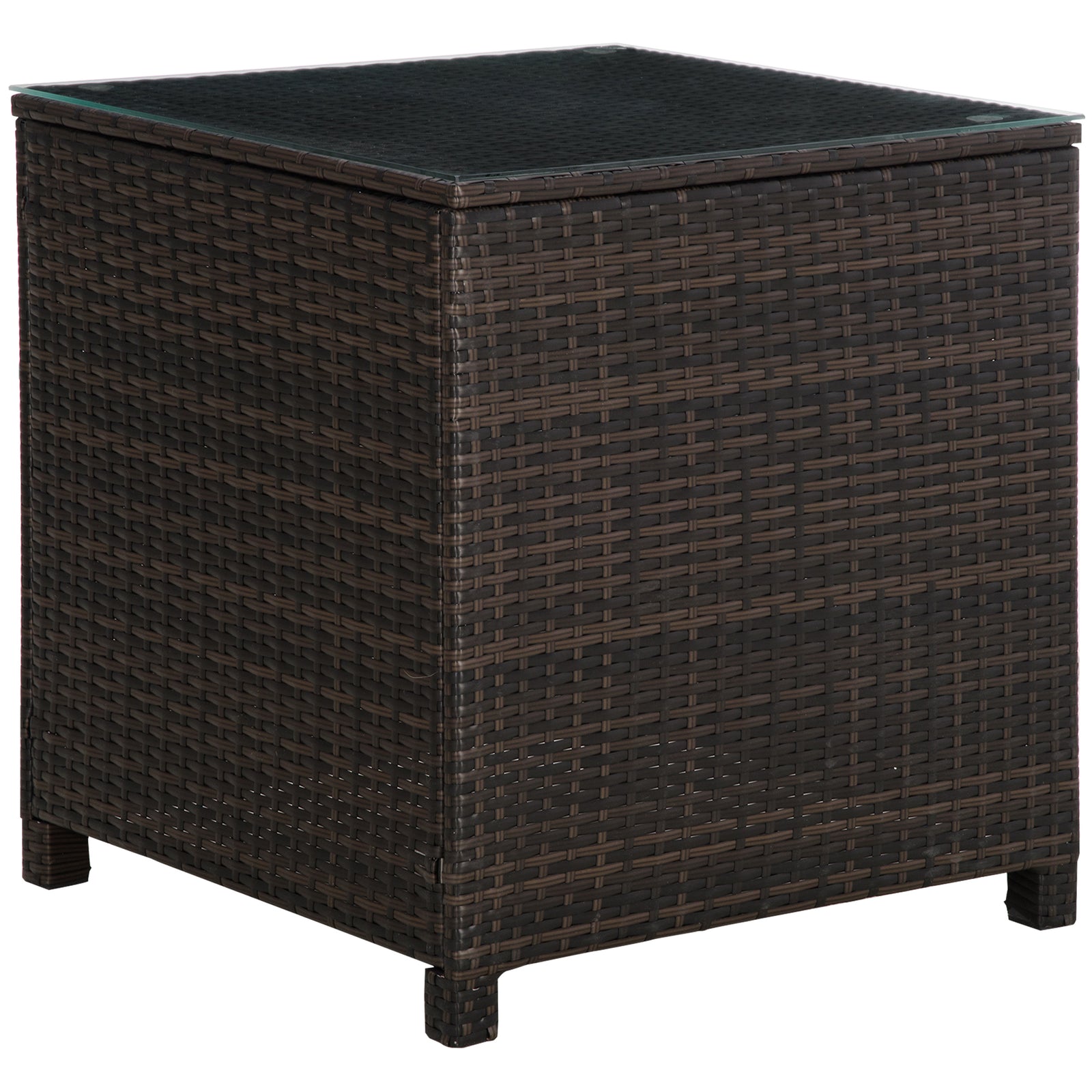 Rattan Garden Side Table Wicker Patio With Tempered Glass | Brown