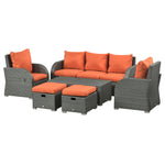 Cushioned Rattan Wicker Sofa, Recliner, Footstool, Table Set | Orange