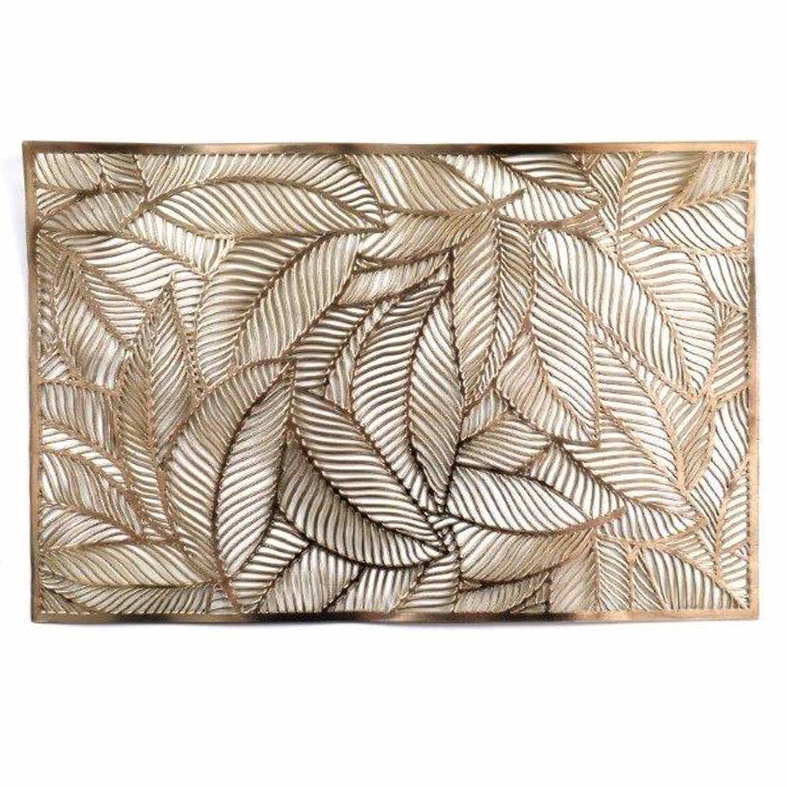 Set Of 2 Floral Leaf Decorative Gold Placemats