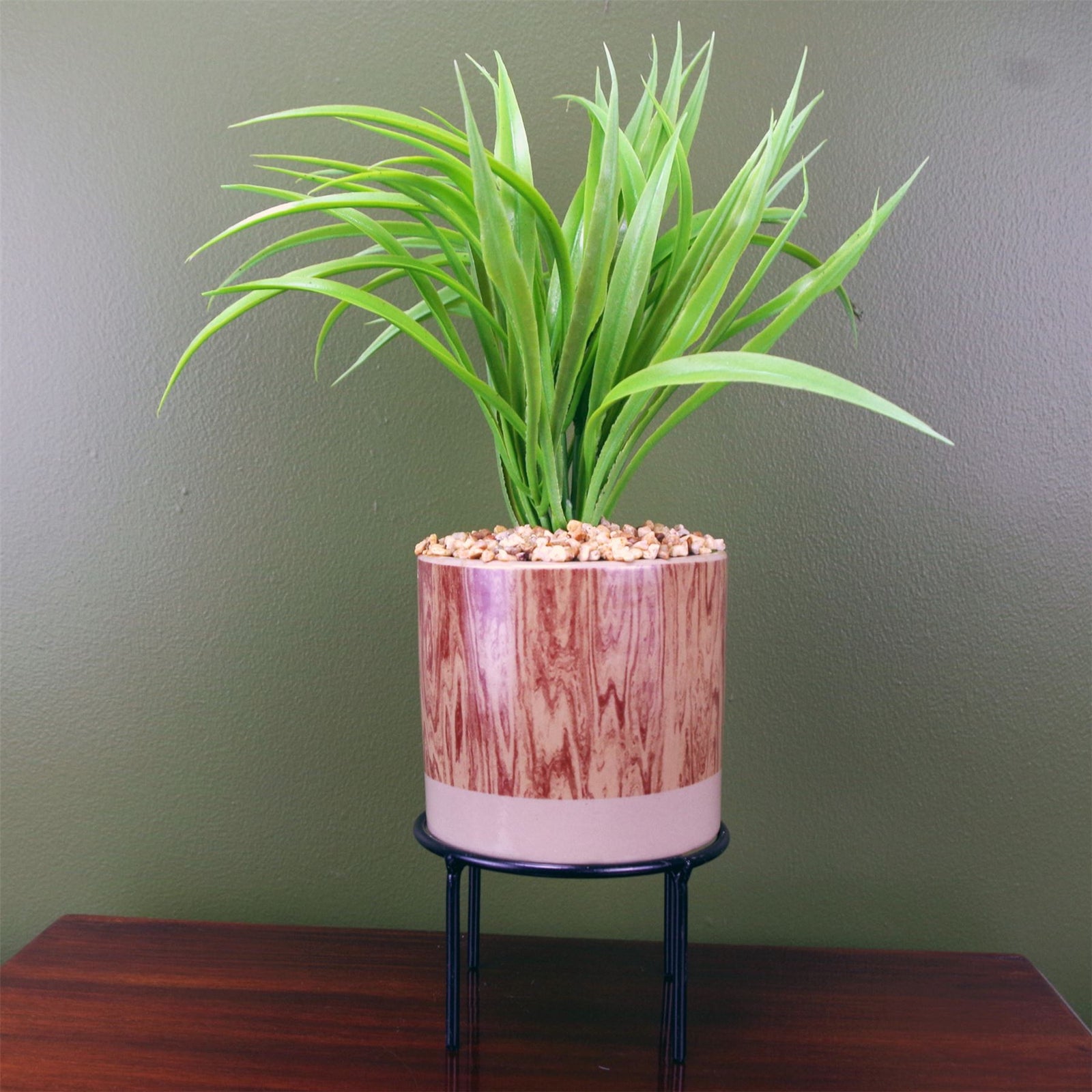 Artificial 35cm Grass Plant Contemporary Ceramic Planter Metal Stand