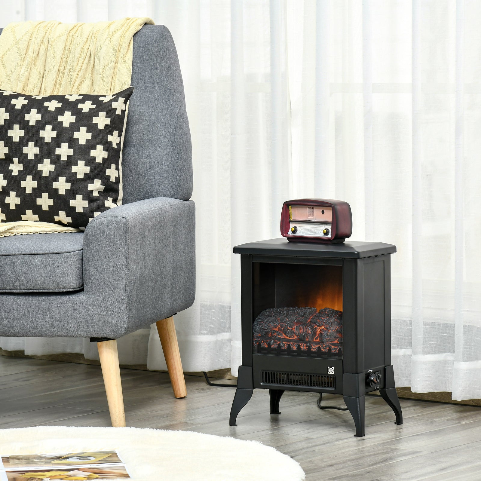 Electric Fireplace Stove Freestanding With Flame Effect