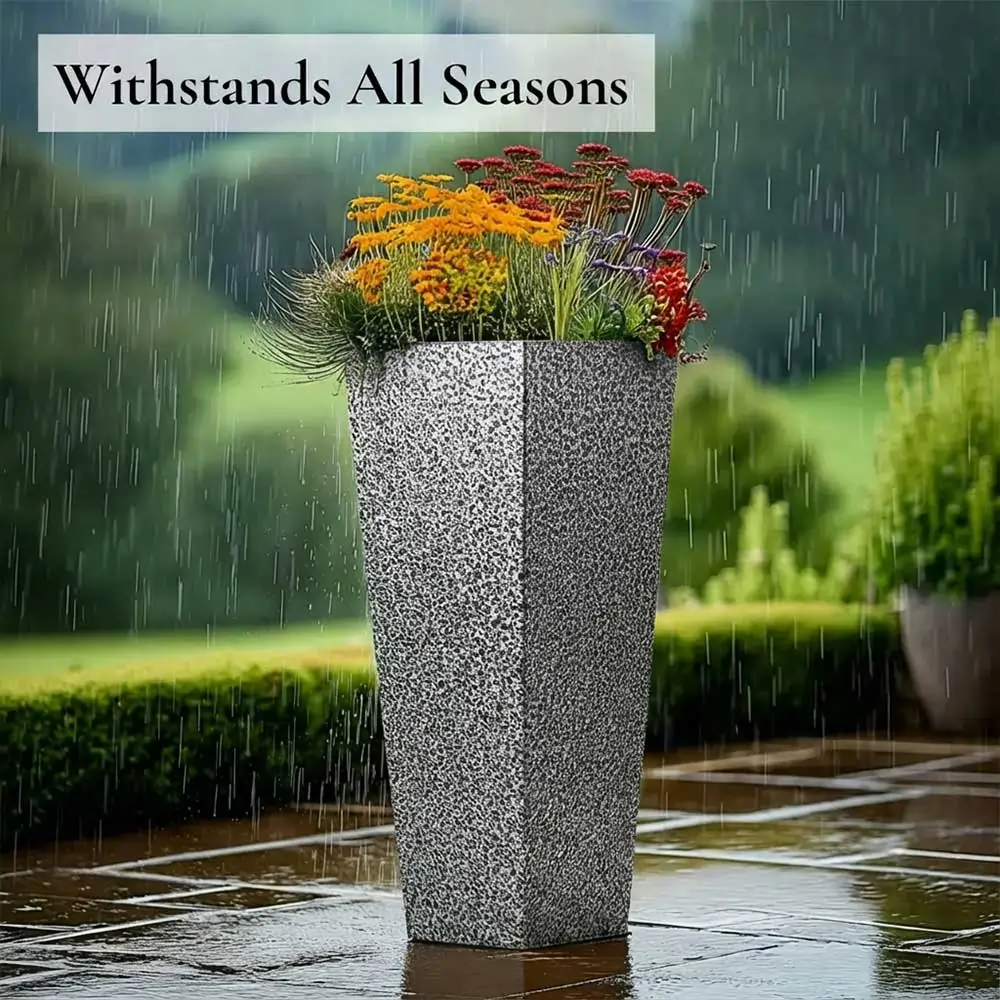 Zinc Galvanised Tall Flared Tapered Square Planter | 40cm x 40cm x 90cm | Silver Black