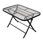 Outdoor Folding Patio Table With Black Frame & Water Ripple Tempered Glass Top,120m W X 80cm D X 72cm H