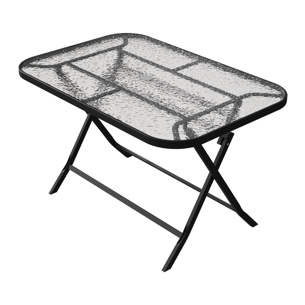 Outdoor Folding Patio Table With Black Frame & Water Ripple Tempered Glass Top,120m W X 80cm D X 72cm H