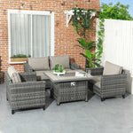 Rattan Garden Furniture Set W/ Gas Fire Pit Table, Cushion | Gray