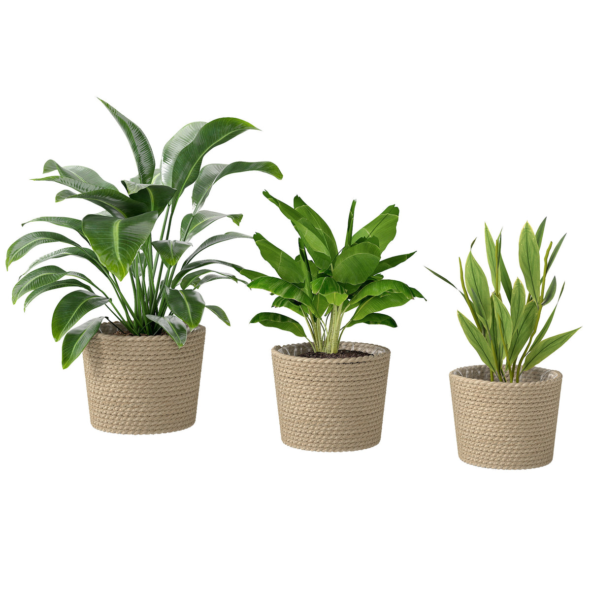 Outsunny Seagrass Plant Pots Flower Planters Bohemian Style Set Of 3 Natural
