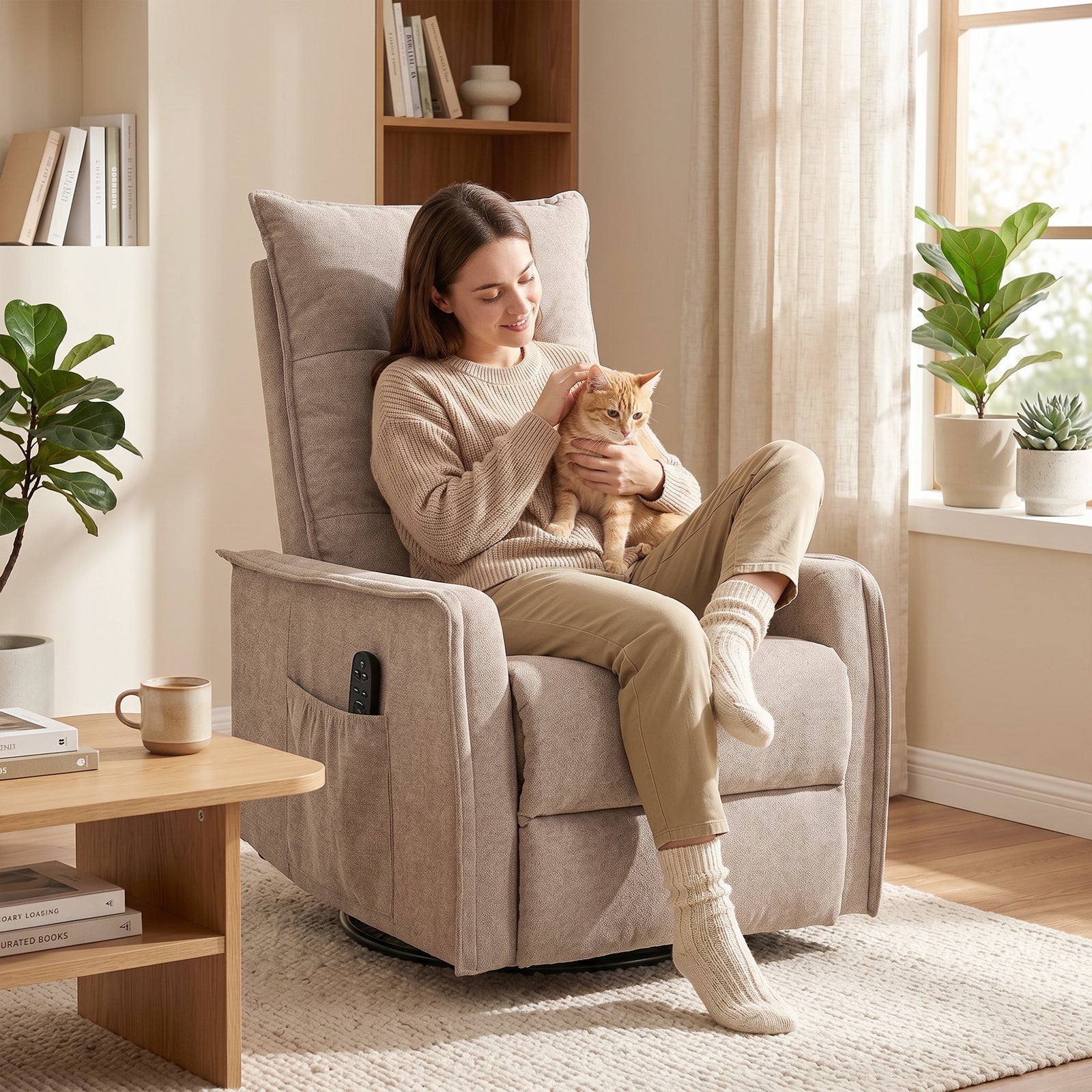 Massage Recliner Armchair, Swivel Rocking Recliner Chair | Brown